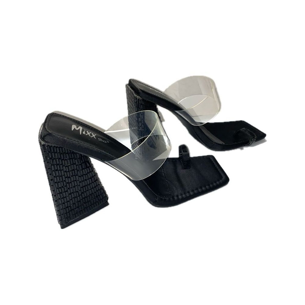 Mixx Shuz Geometric Chunky Heel with Clear Strap